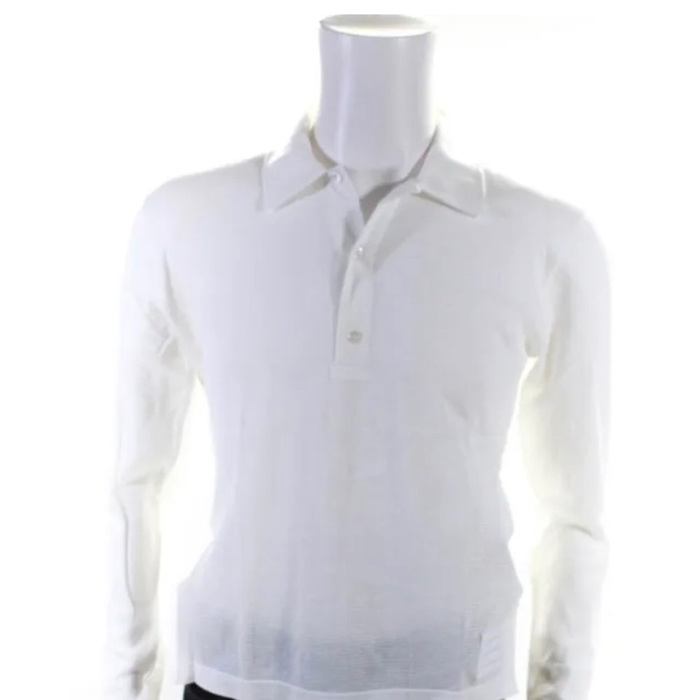 Brand new with out tags Thom Browne long sleeve white polo.